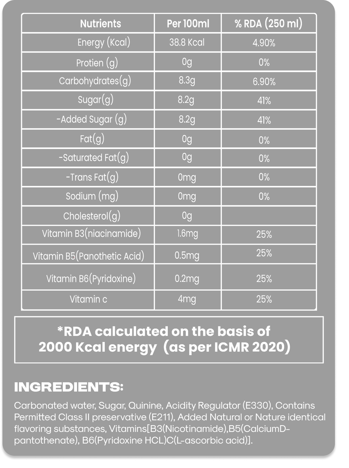 Titonic Elderflower Nutrition Facts and RDA